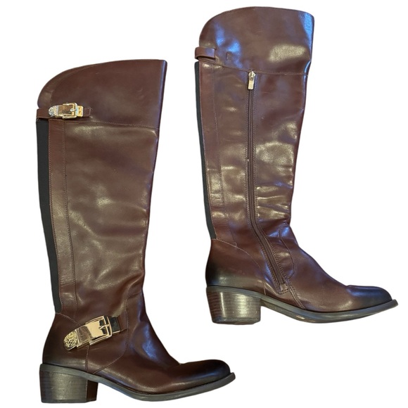 Vince Camuto Riding Boots Bocca Sz 7M Over the Knee Brown Leather Side Zip - Picture 7 of 14